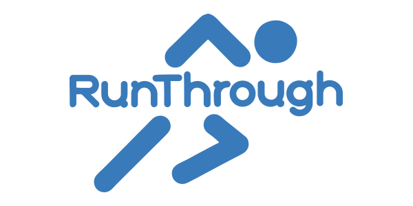 Blue Running stick man with RunThrough written through it